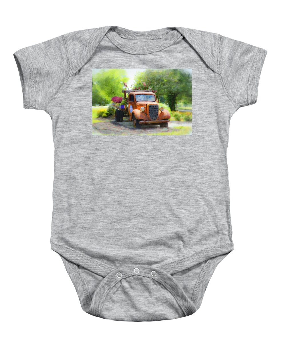Truck Baby Onesie featuring the photograph Grandmas Old Truck by Diane Lindon Coy