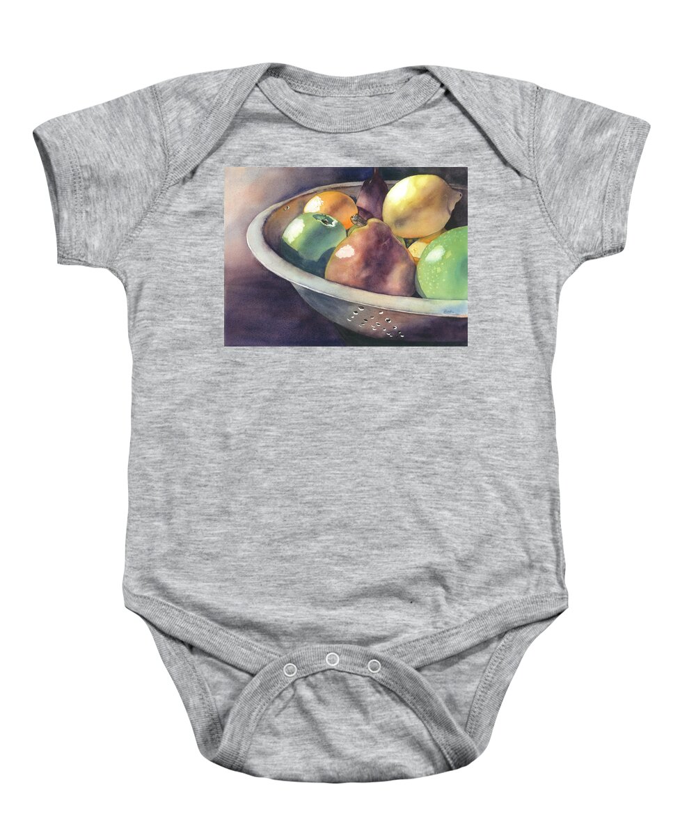 Fruit Baby Onesie featuring the painting Granny's Colander by Beth Fontenot