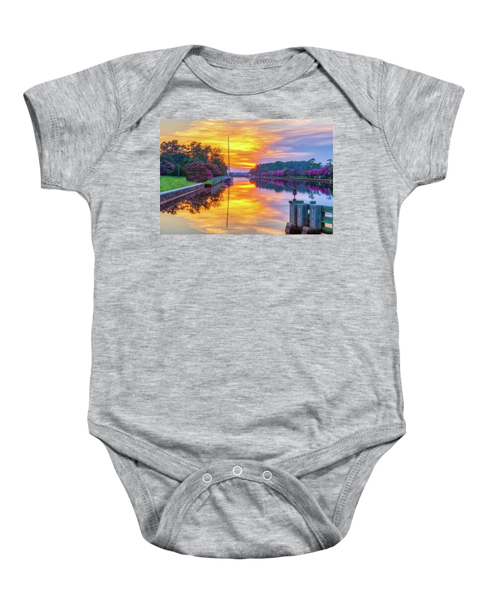 Albemarle Baby Onesie featuring the photograph Great Bridge Sunset Reflections by Donna Twiford