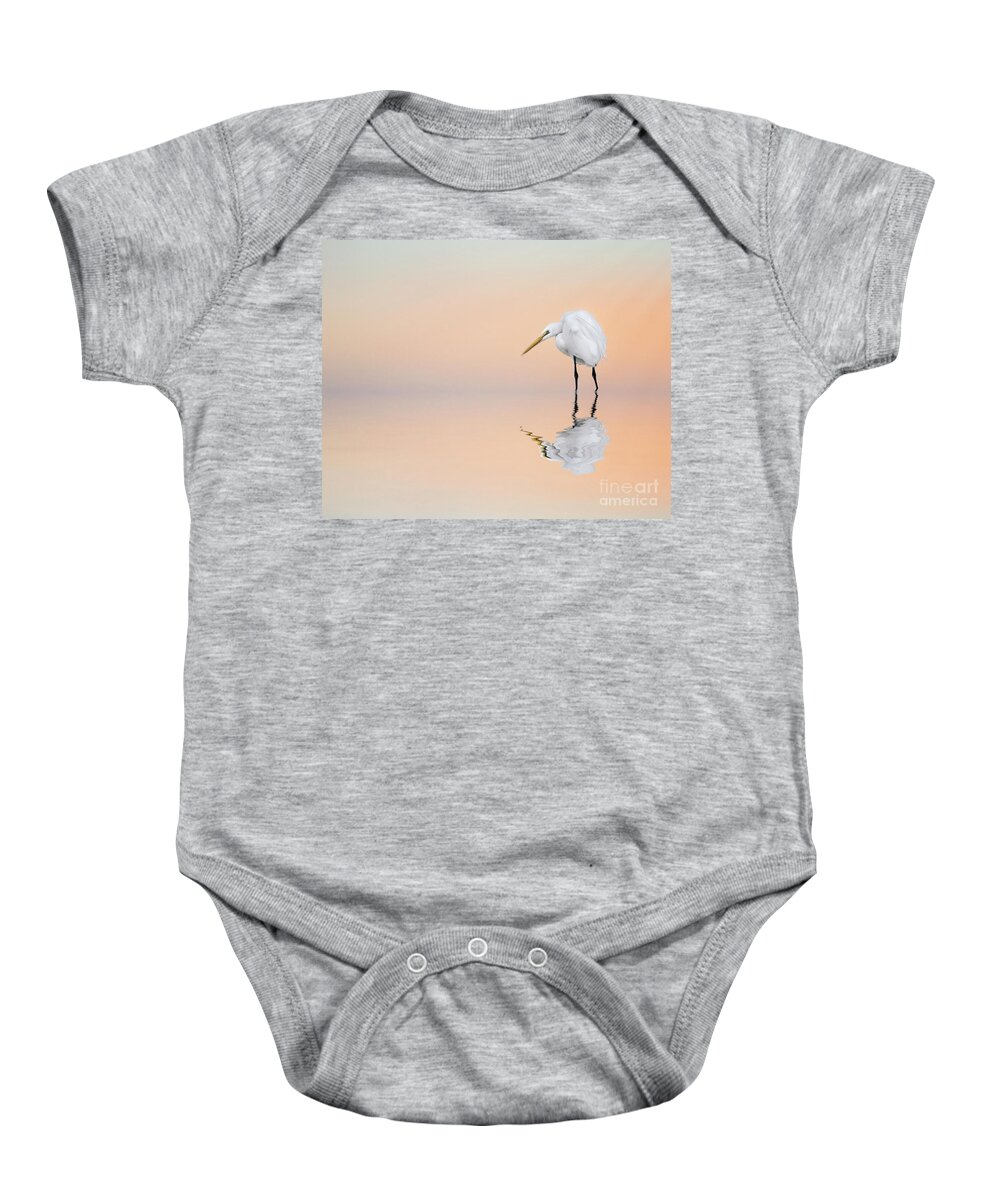 Great Egret Baby Onesie featuring the photograph Great Egret Reflecting by Brian Tarr