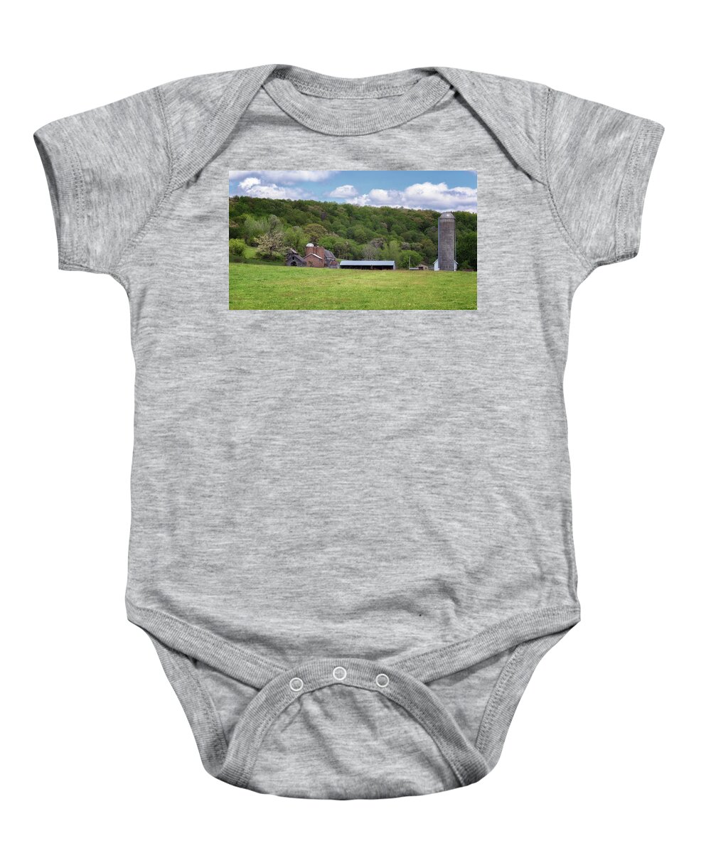 Barn Baby Onesie featuring the photograph Green Pastures by Susan Rissi Tregoning