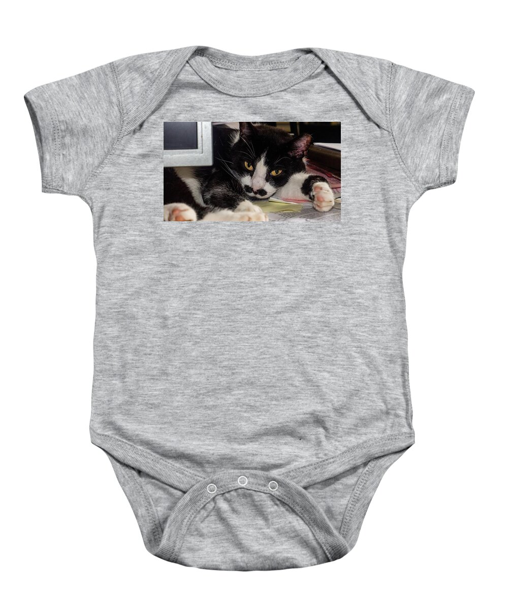 Cat Baby Onesie featuring the photograph Groucho Taking a Break by Ivars Vilums