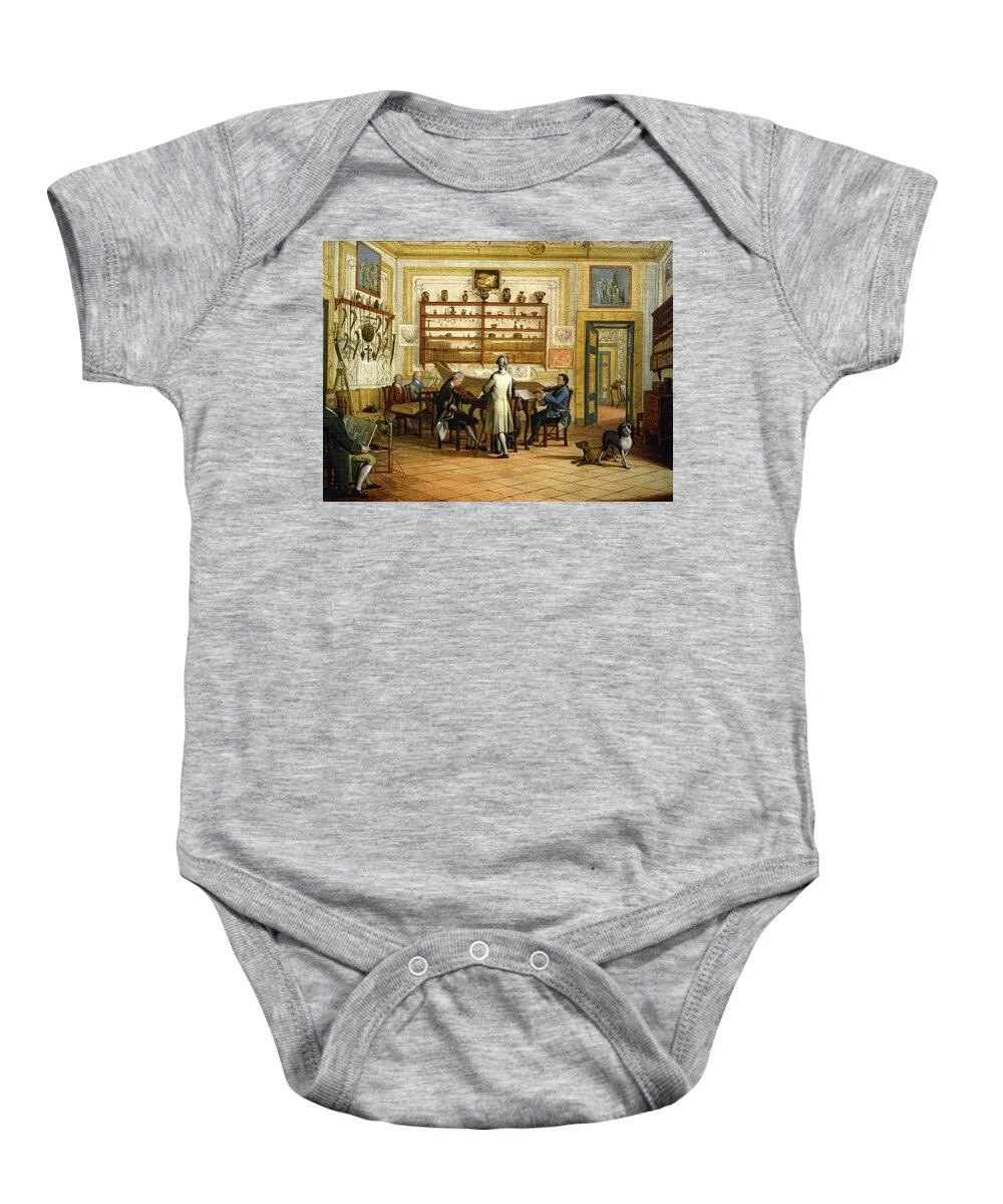 Peter Fabris Baby Onesie featuring the painting Group of musicians playing in appartment in Naples of Lord Fortrose, watercolour, XVIIIth century. by Pietro Fabris -fl 1740-1792-