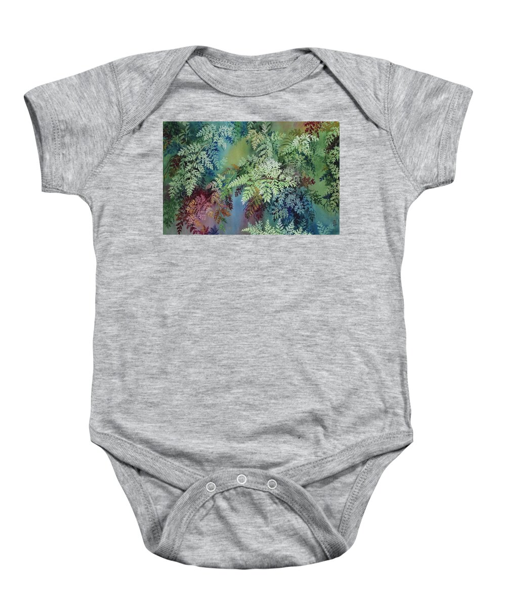 Rainforest Baby Onesie featuring the painting Veils of Palapalai by Kelly Miyuki Kimura