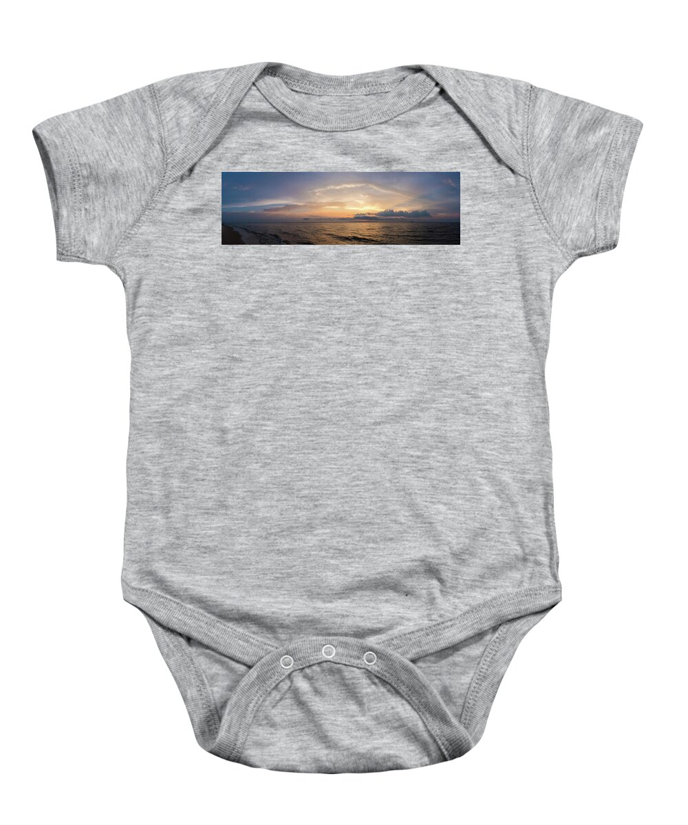Ala Baby Onesie featuring the photograph Gulf of Mexico Panorama - Golden Rays by James-Allen