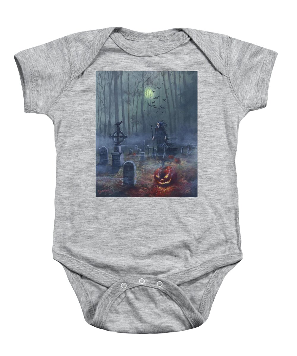 Halloween Baby Onesie featuring the painting Halloween Night by Tom Shropshire