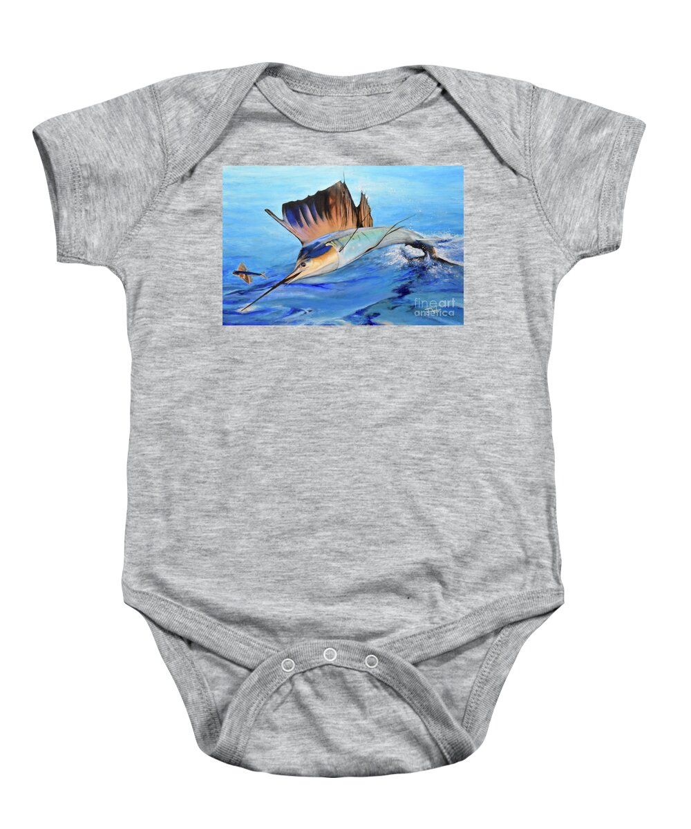 Sailfish Baby Onesie featuring the painting Hang Time by Jerome Wilson