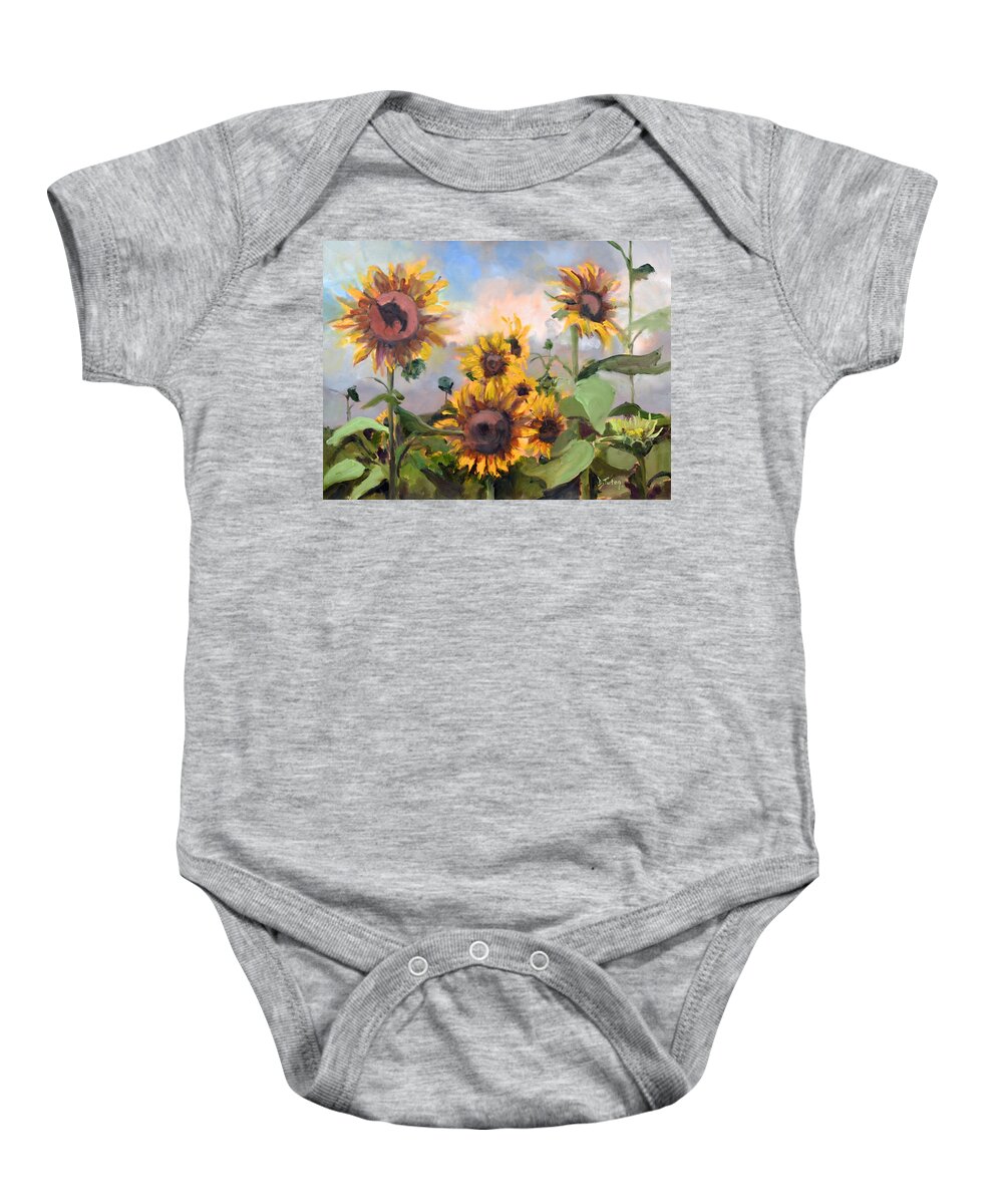 Painting Baby Onesie featuring the painting Happy Sunflower Faces by Donna Tuten