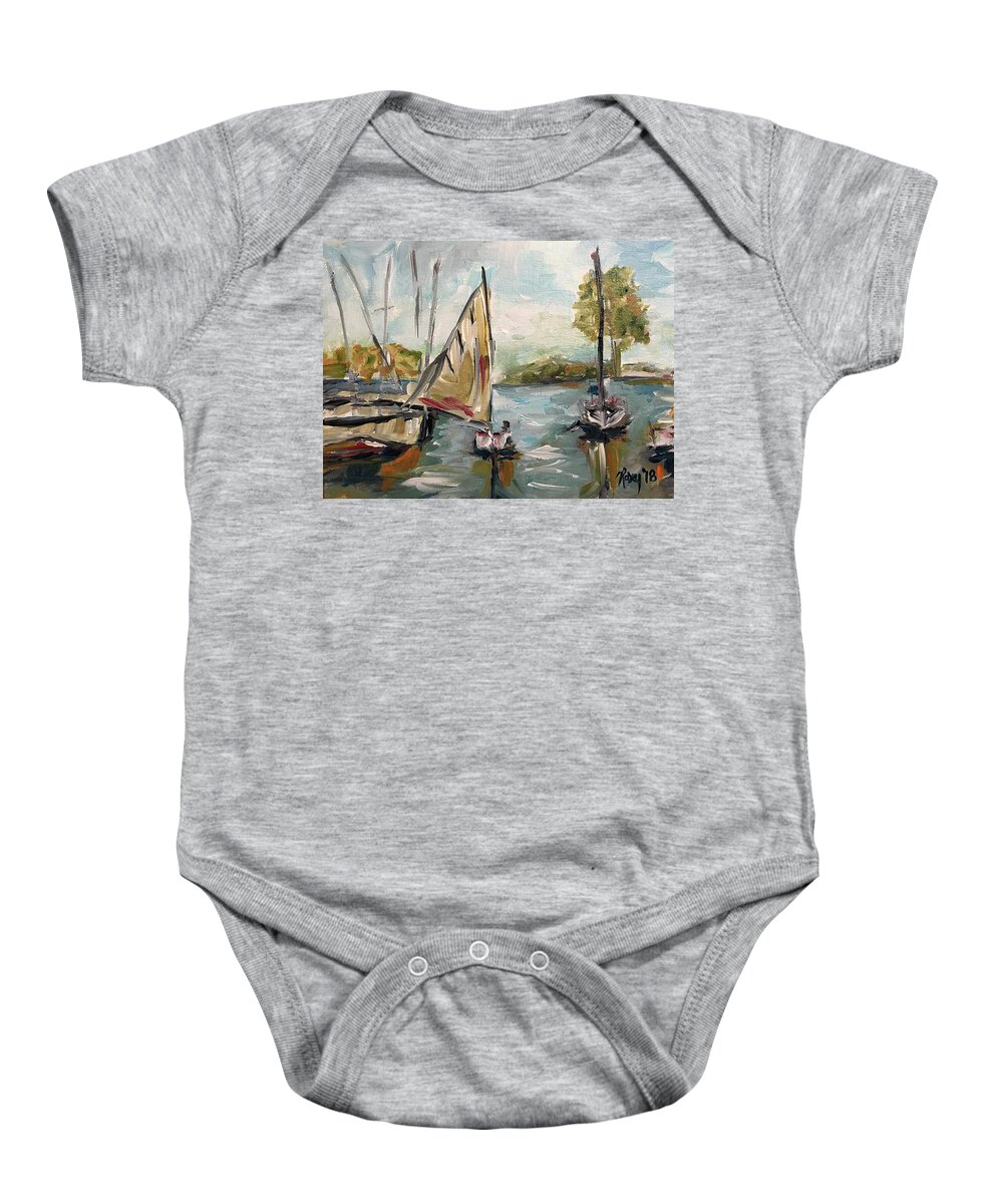 Harbor Baby Onesie featuring the painting Harbor Sail by Roxy Rich