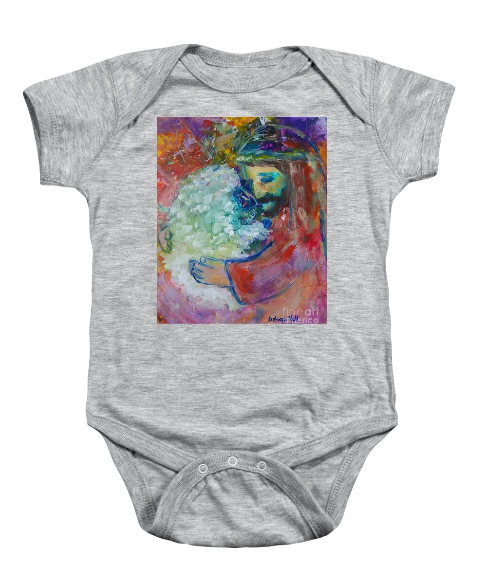 Jesus Baby Onesie featuring the painting He Came After The One by Deborah Nell