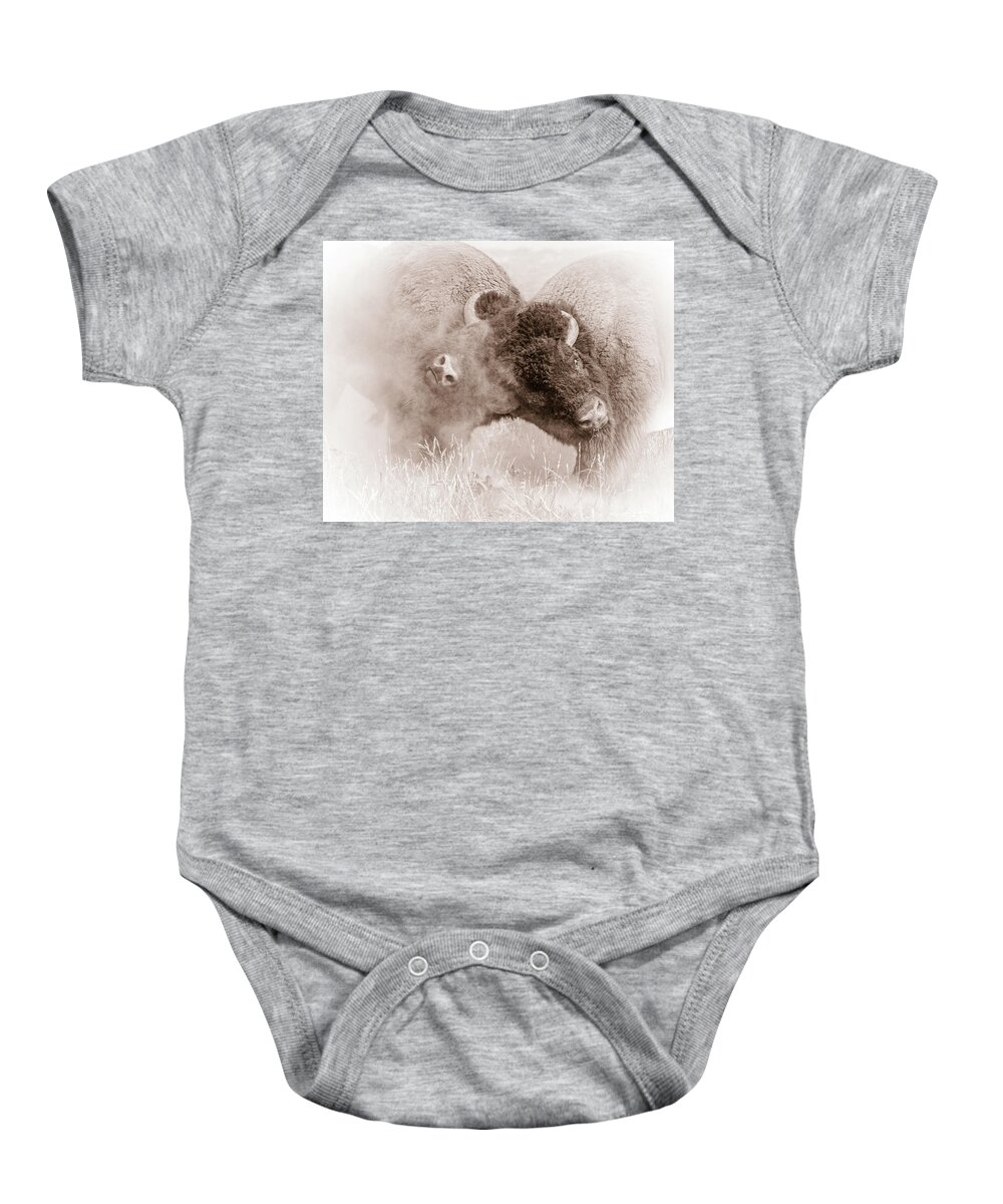 Buffalo Baby Onesie featuring the photograph Head to head by Mary Hone