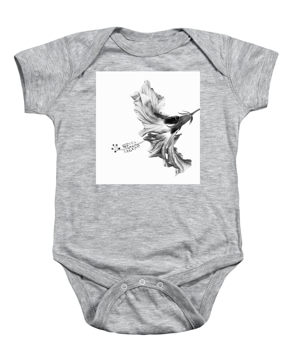 Hibiscus Baby Onesie featuring the photograph Hibiscus in Black and White by Christopher Johnson
