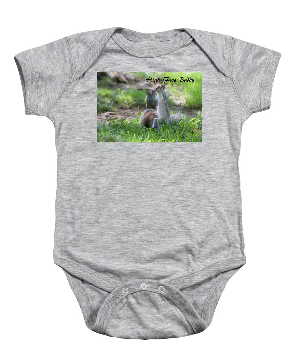 Grey Squirrels Baby Onesie featuring the photograph High Five buddy by Daniel Friend