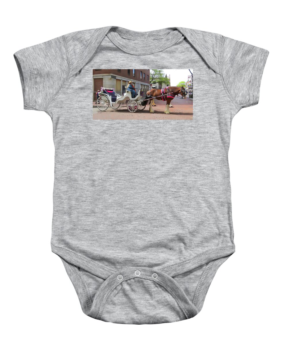 Horse Baby Onesie featuring the painting Horse and Carriage Tours in Boston by Jeelan Clark