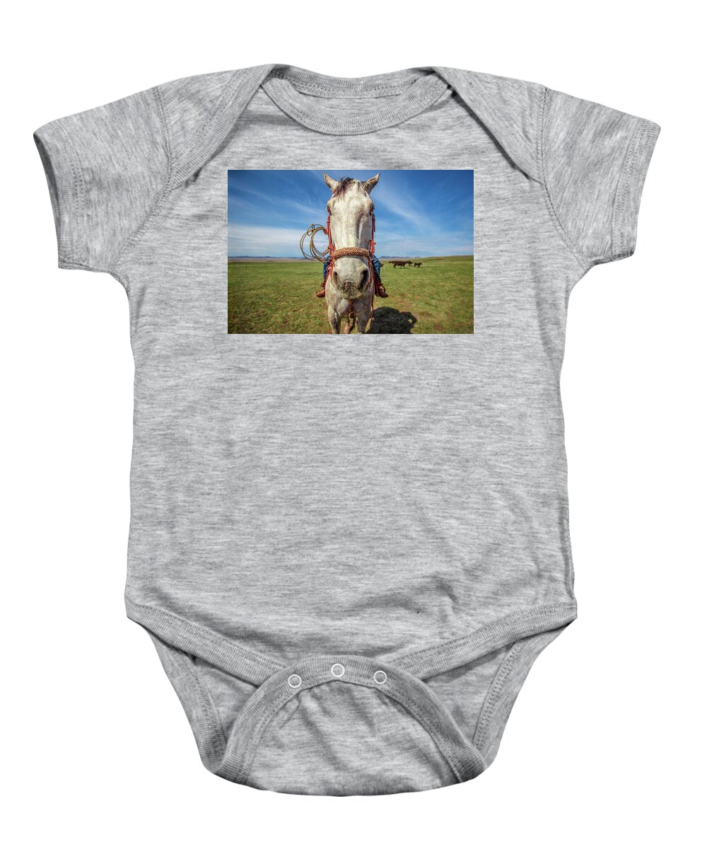 Wide Angle Baby Onesie featuring the photograph Horse Head by Todd Klassy
