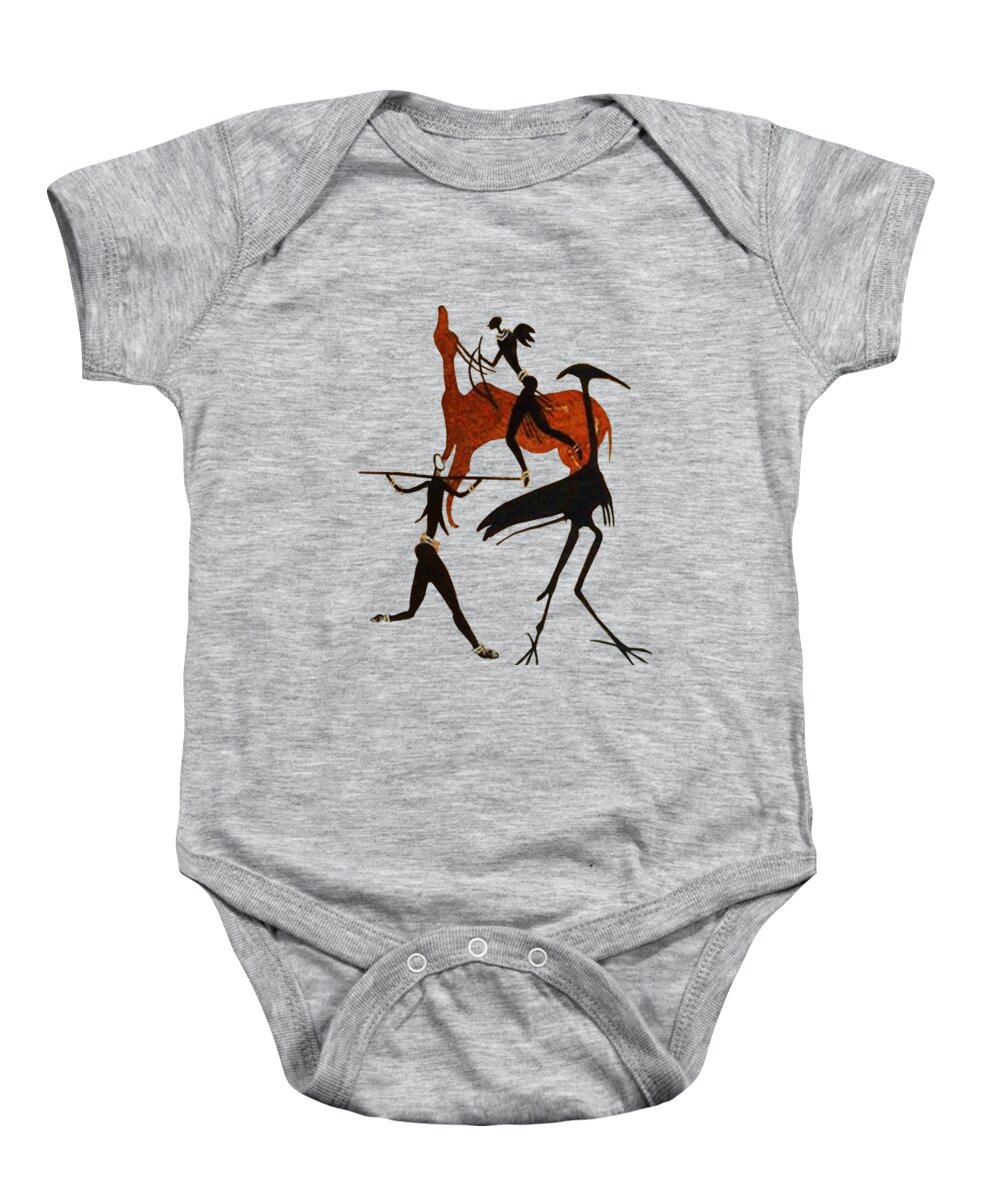 Prehistoric Art Baby Onesie featuring the mixed media Hunting Bushmen by Asok Mukhopadhyay