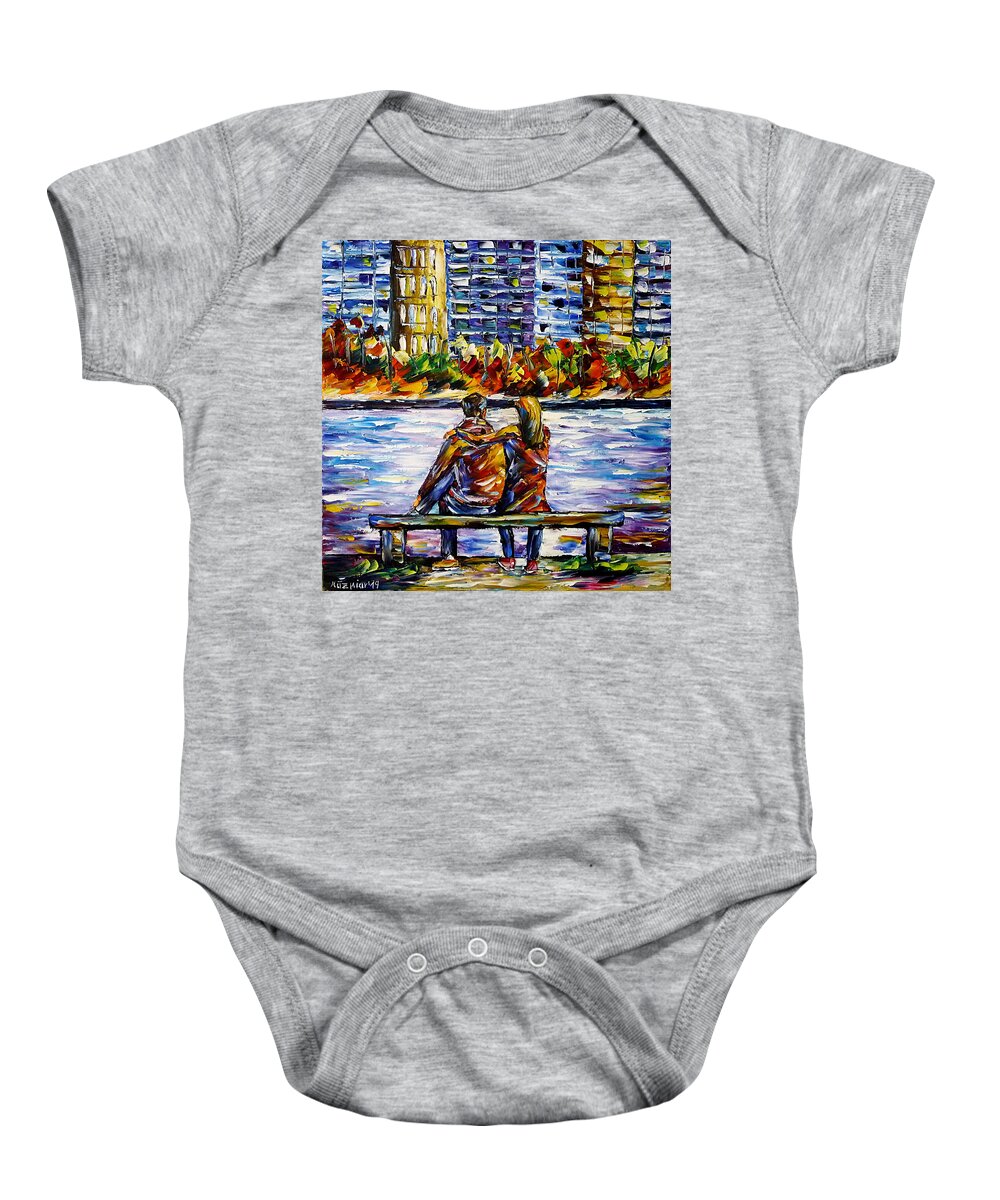 People In Autumn Baby Onesie featuring the painting In Front Of Big City by Mirek Kuzniar