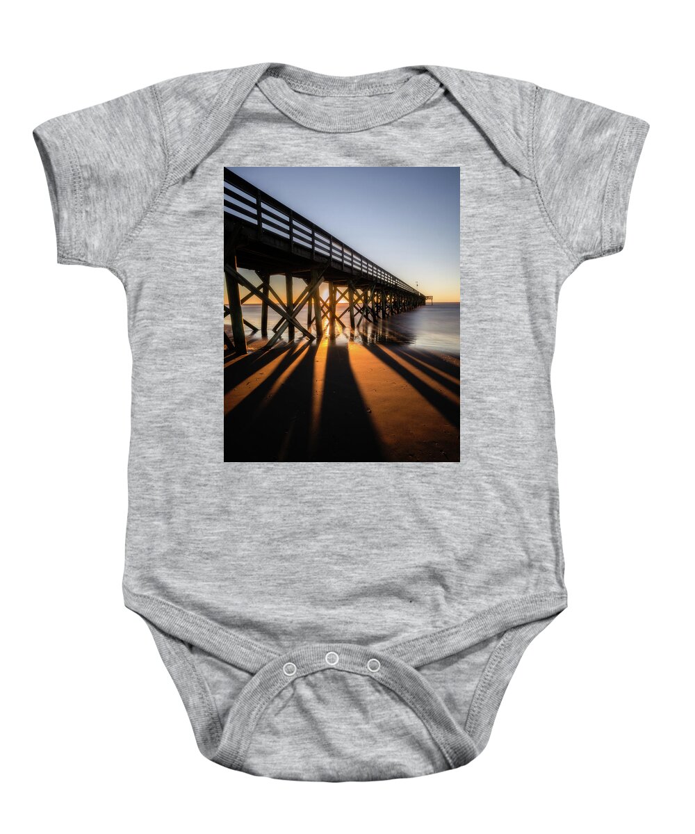 Isle Of Palms Baby Onesie featuring the photograph Isle of Palms Pier Light and Shadows by Donnie Whitaker