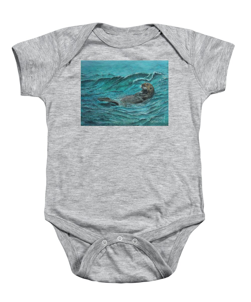 Otter Baby Onesie featuring the painting It's my Otter day off.....Sea Otter by Bob Williams