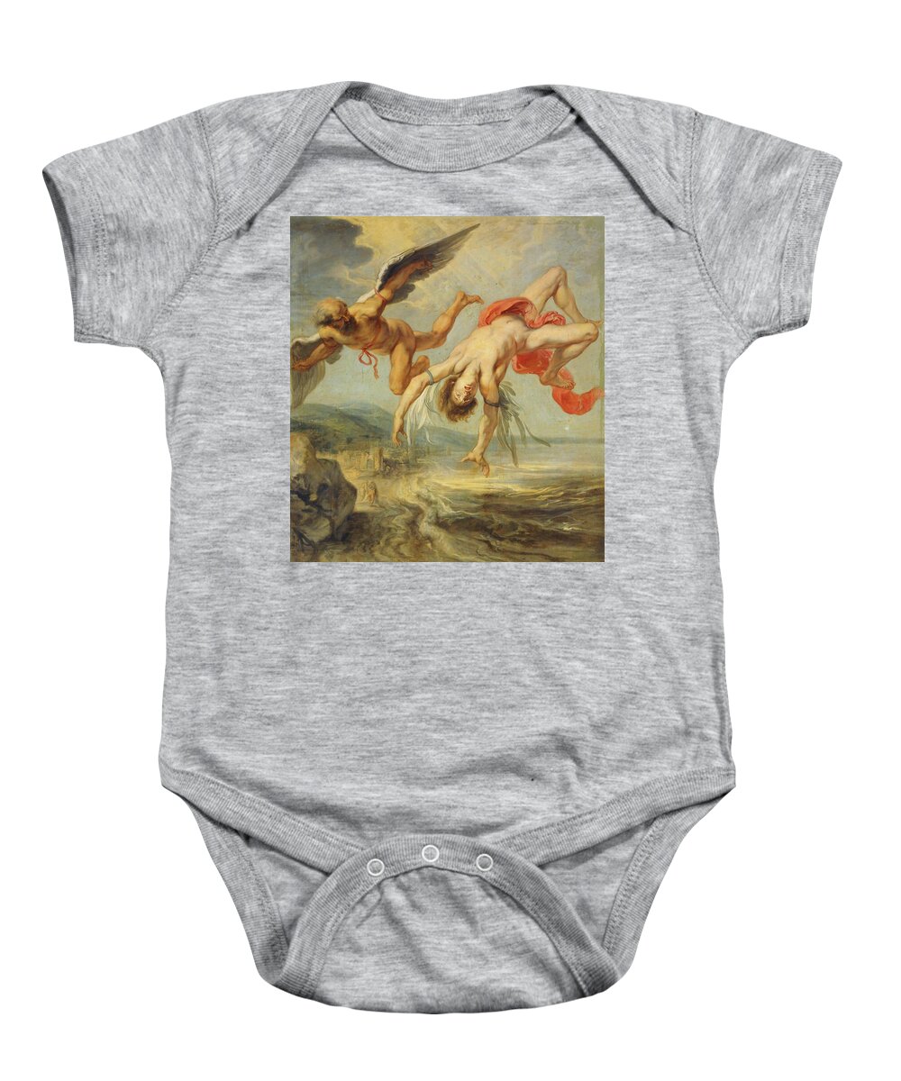 Daedalus Baby Onesie featuring the painting Jacob Peter Gowy / 'The Fall of Icarus', 1636-1637, Oil on canvas, 195 x 180 cm, P01540. DAEDALUS. by Jacob Peter Gowy -c 1615-c 1661-