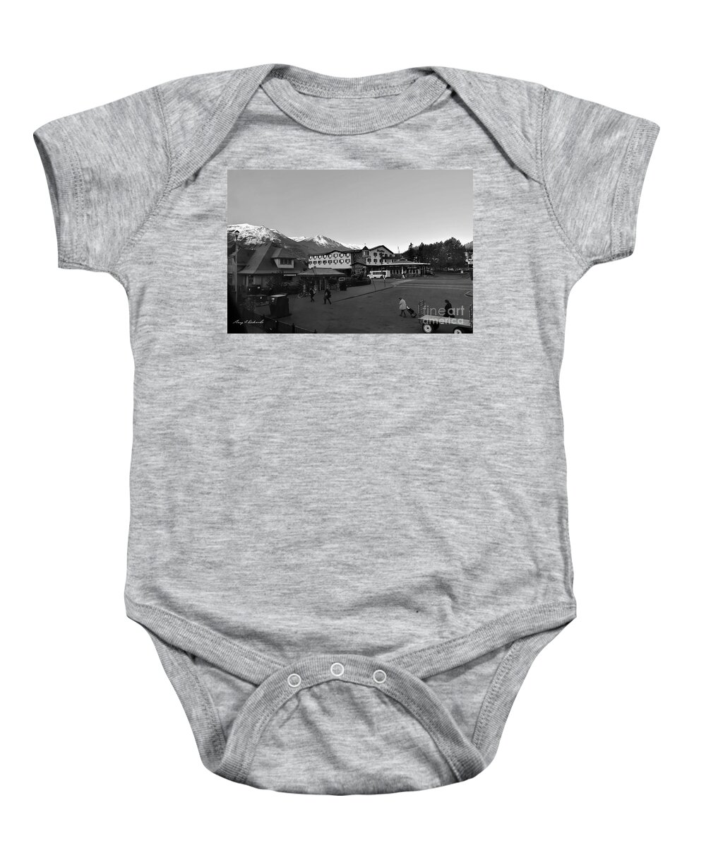 Train Baby Onesie featuring the photograph Jasper Train Station BW by Gary F Richards