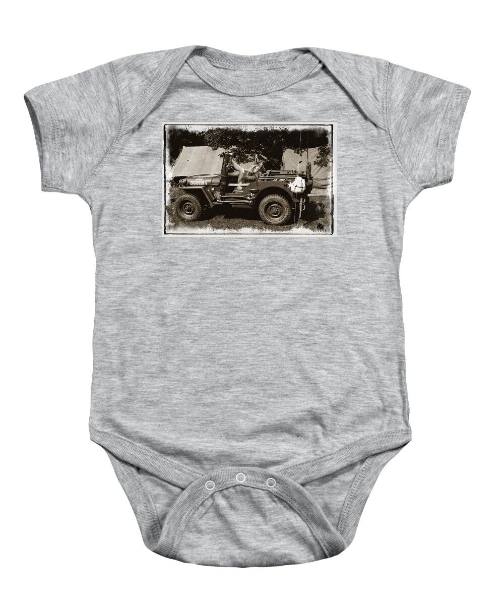 Jeep Baby Onesie featuring the digital art Jeep Sepia by Mel Beasley