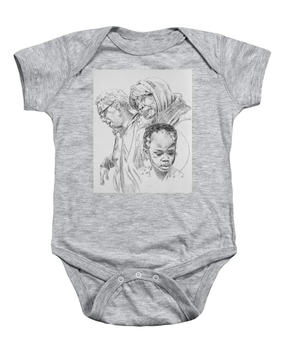 Young Girl Baby Onesie featuring the drawing Kennedi Powell and Grandmother by John Lautermilch