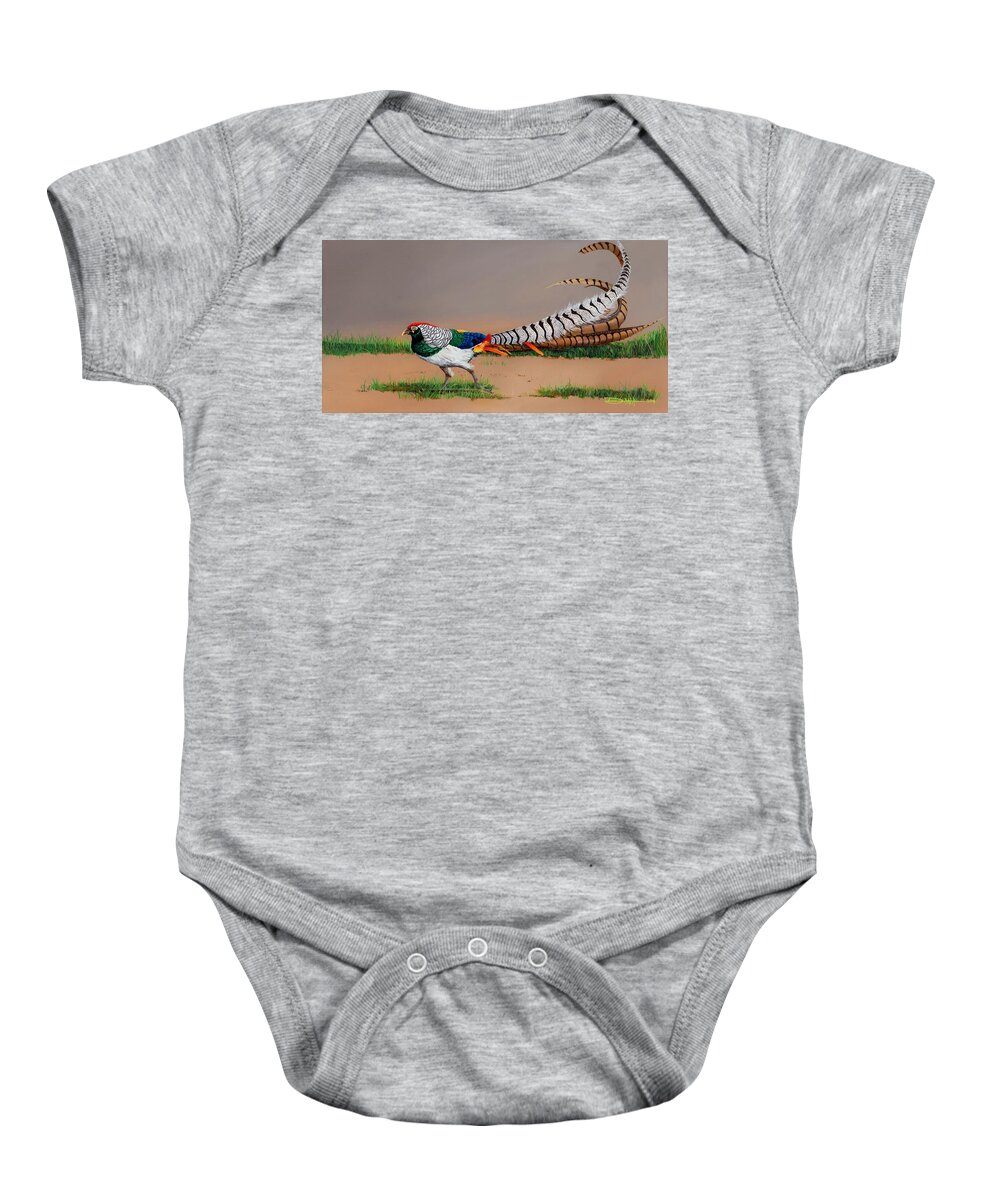 Birds Baby Onesie featuring the painting Lady Amherst Pheasant by Dana Newman