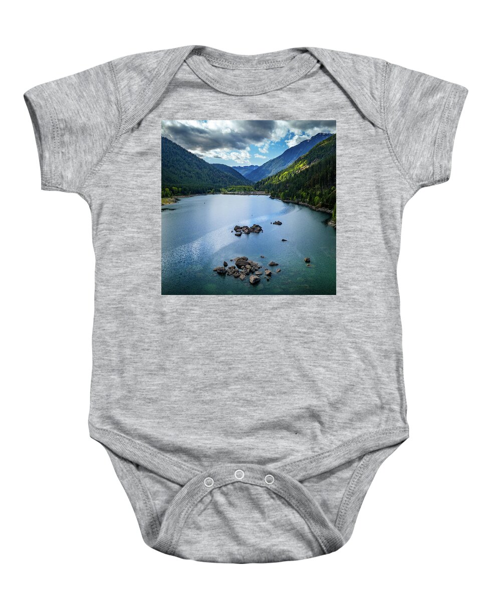 Lake Baby Onesie featuring the photograph Lake Cushman Rocks by Clinton Ward