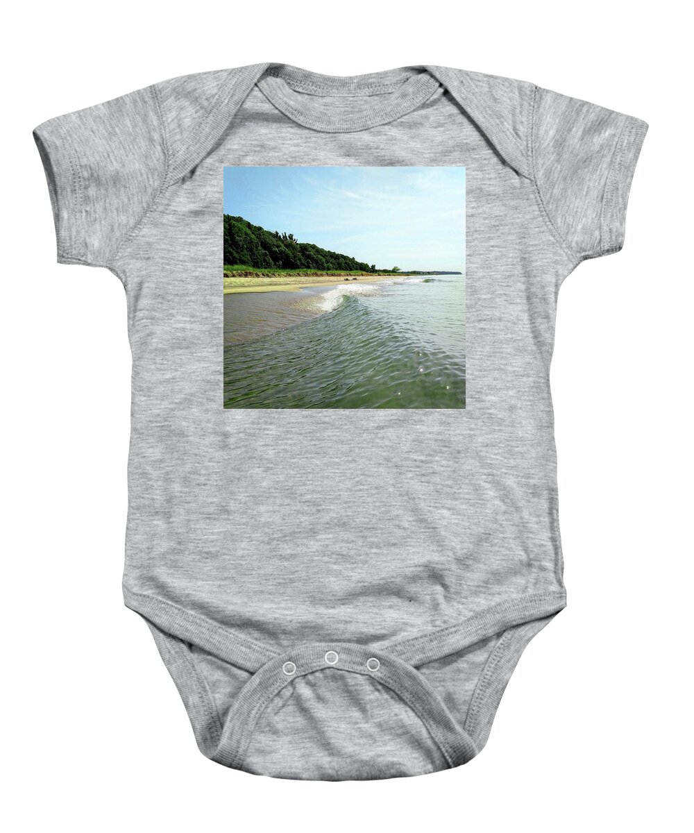 Saugatuck Baby Onesie featuring the photograph Lake Michigan Wave Curl by Michelle Calkins