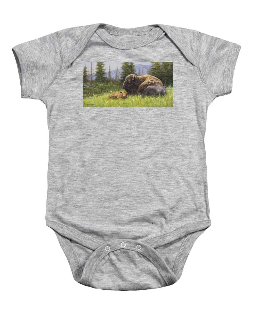 Bison Baby Onesie featuring the photograph Lazy Day by Kim Lockman