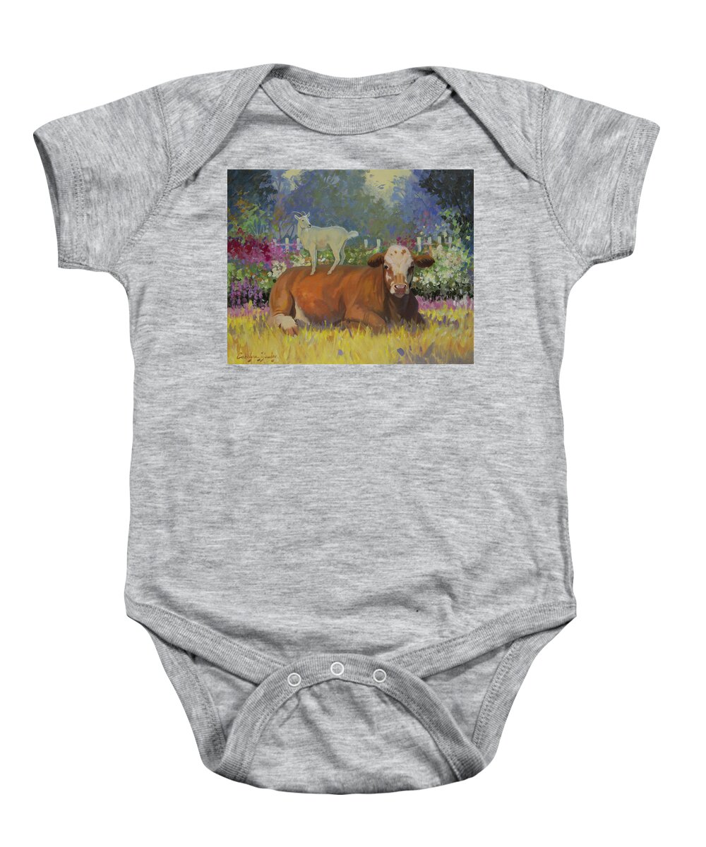 Farm Animals Baby Onesie featuring the painting Life is Good by Carolyne Hawley
