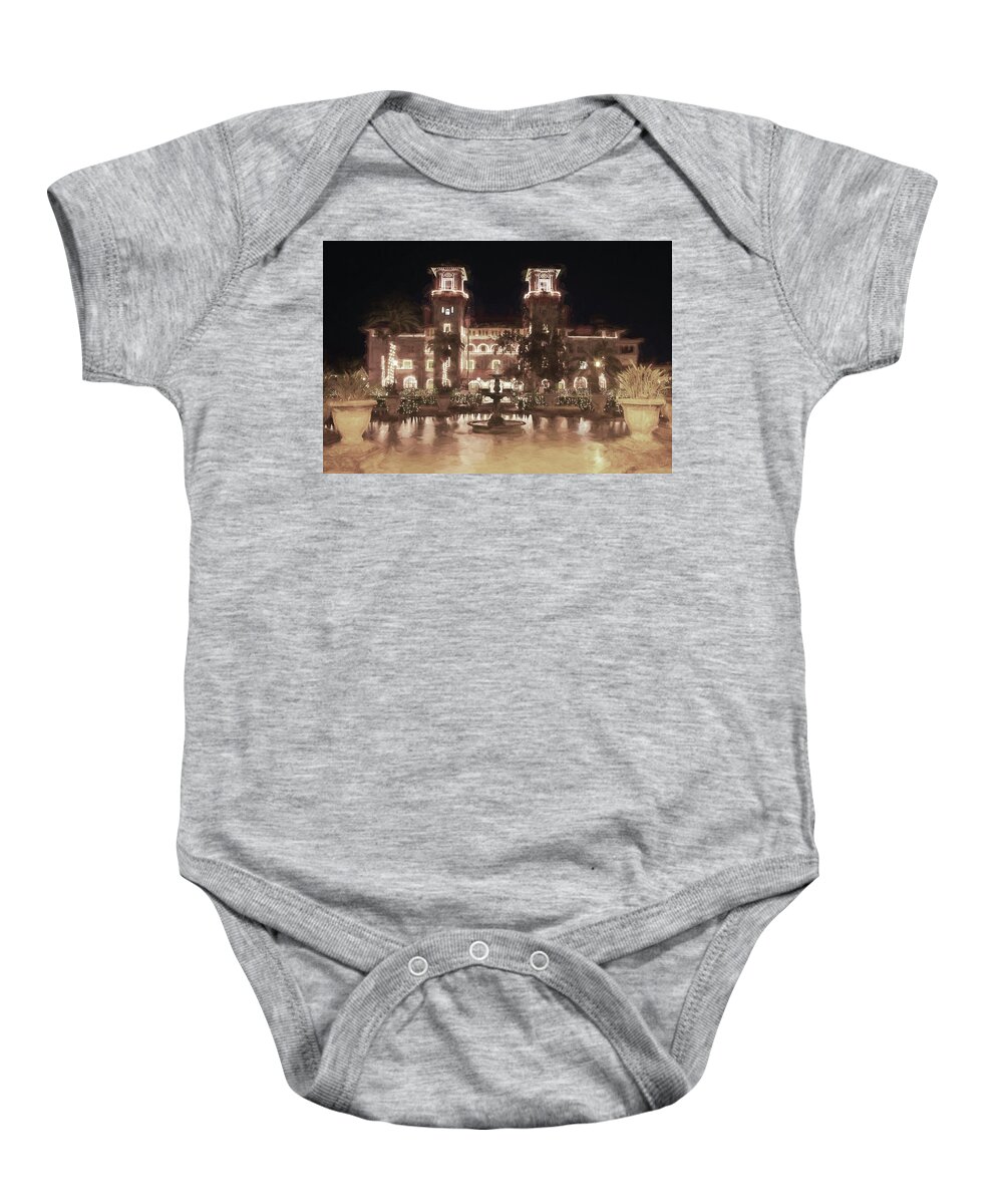 Christmas Lights Baby Onesie featuring the photograph Lightner Museum Christmas Lights,St Augustine 003 by Rich Franco