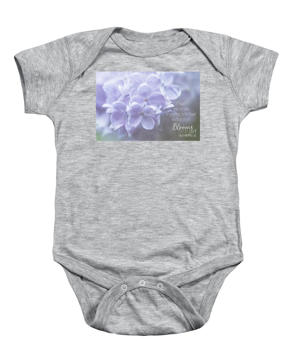 Lilac Baby Onesie featuring the photograph Lilac Blooms with Quote by Anita Pollak