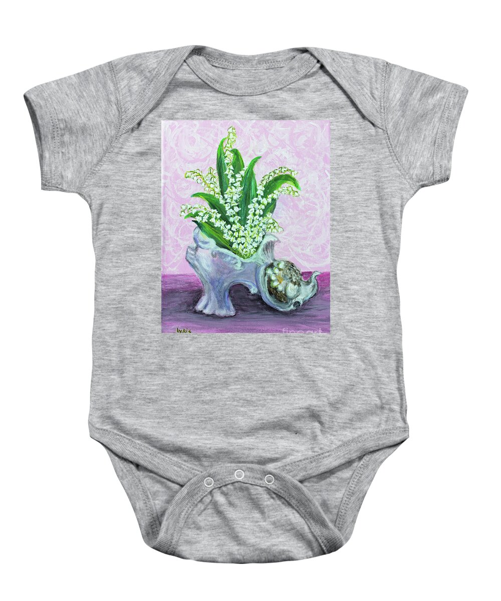 Still Life Baby Onesie featuring the painting Lilies or the Valley for Cinderella by Lyric Lucas