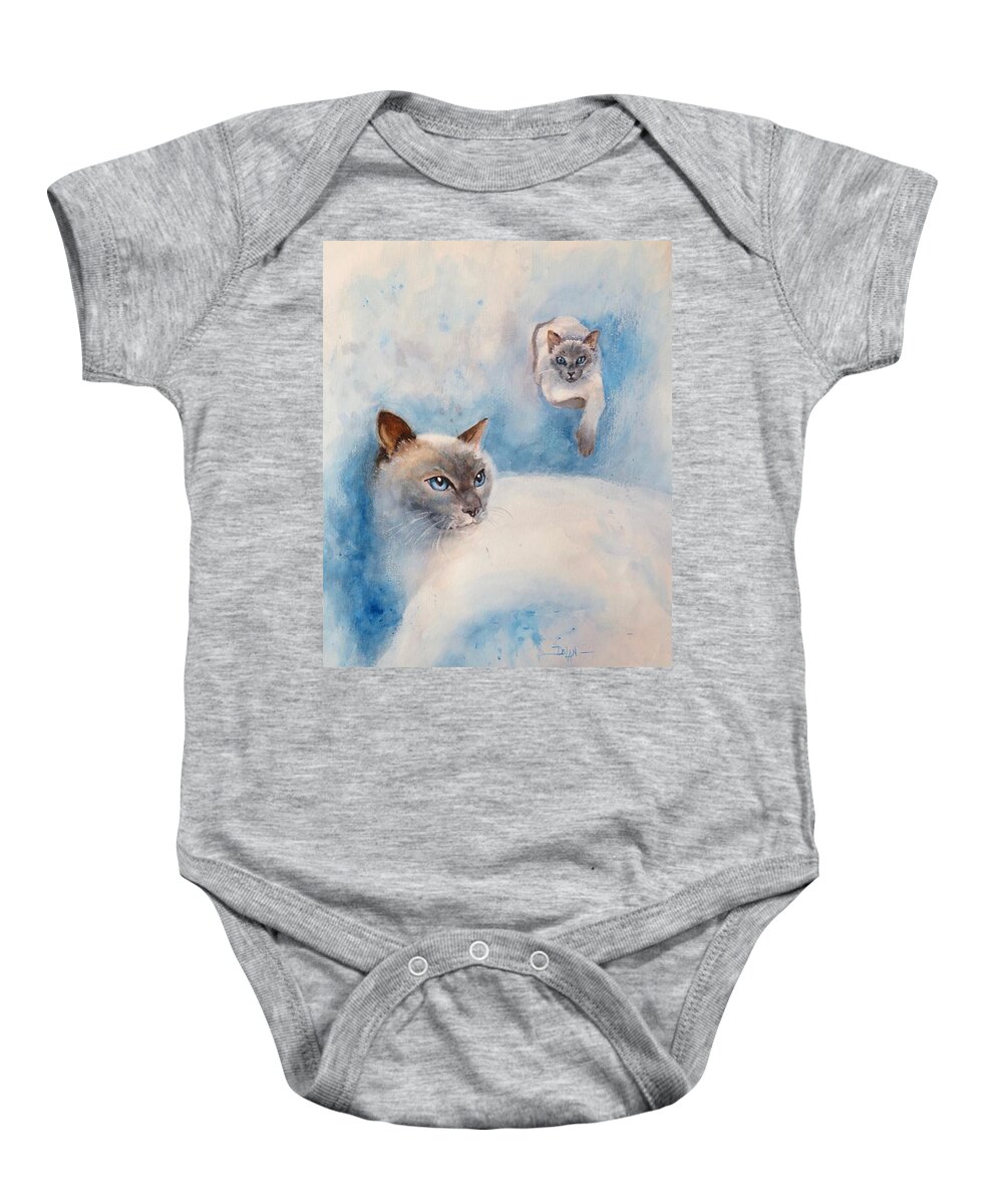 Siamese Cat Baby Onesie featuring the painting Lily Cat by Pat Dolan