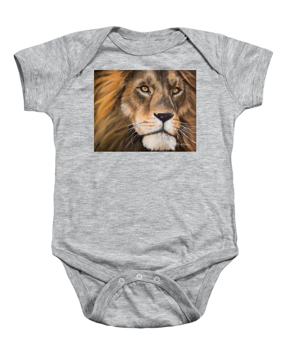 Lion Baby Onesie featuring the painting Lion by Kirsty Rebecca