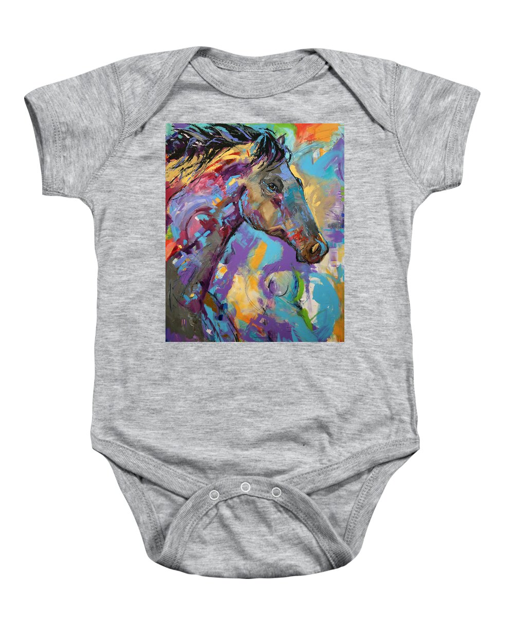 Laurie Pace Horse Baby Onesie featuring the painting Loner by Laurie Pace