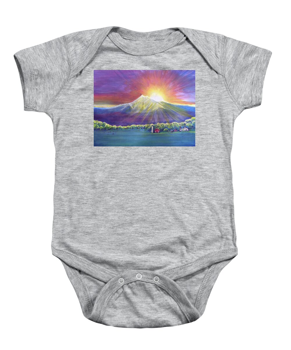 Longs Baby Onesie featuring the painting Longs Peak Colorado by David Sockrider