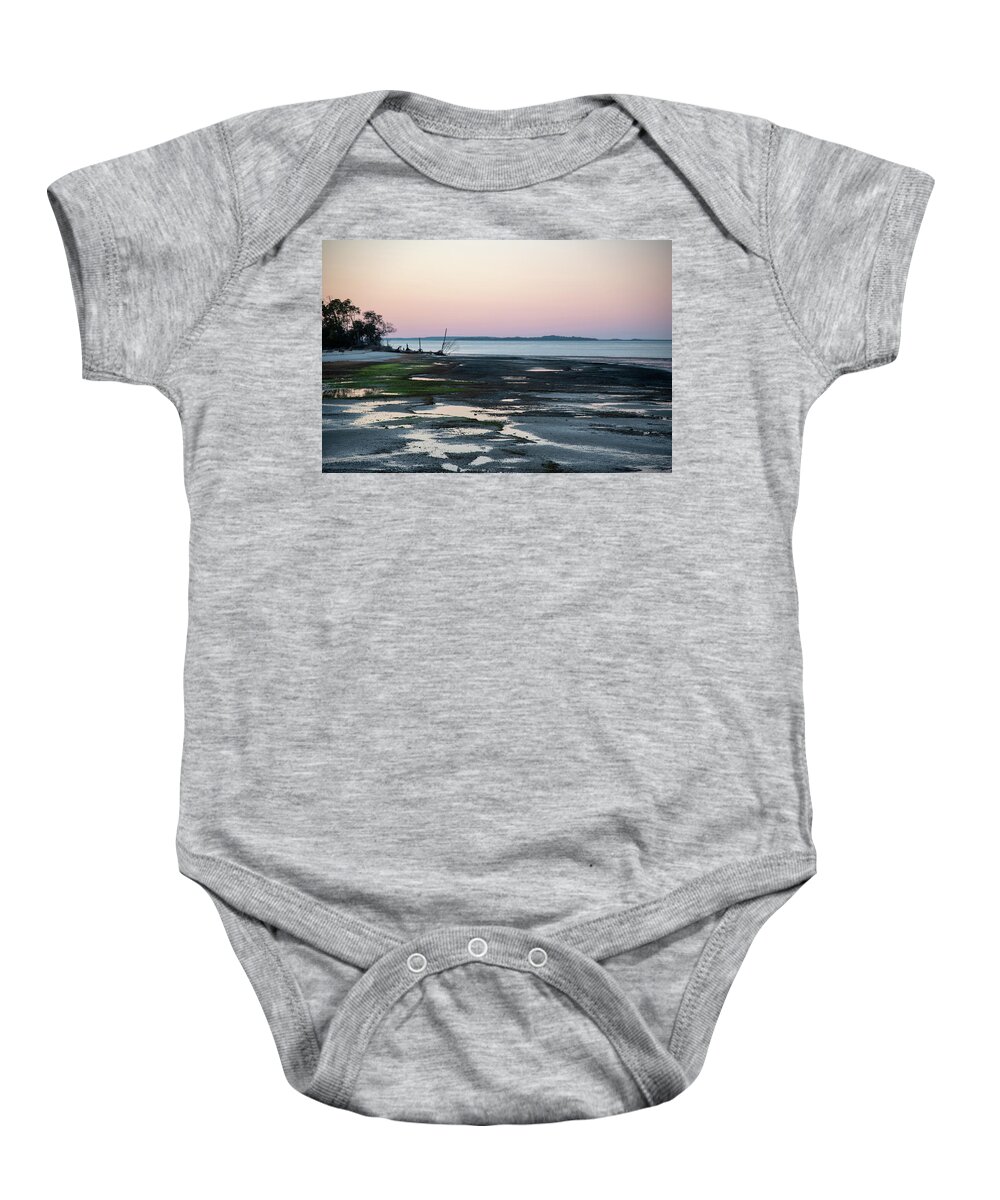 Low Tide Baby Onesie featuring the photograph Low-Tide Sunset at Dolphin Head's Hidden Beach by Dennis Schmidt