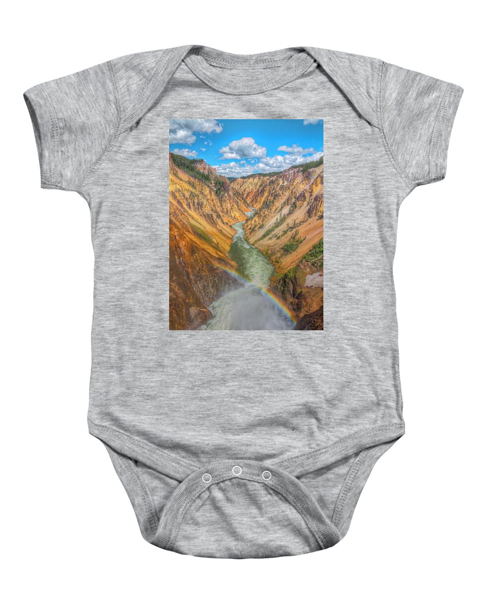 Lower Falls Baby Onesie featuring the photograph Lower Falls Rainbow 2011-06 02 by Jim Dollar