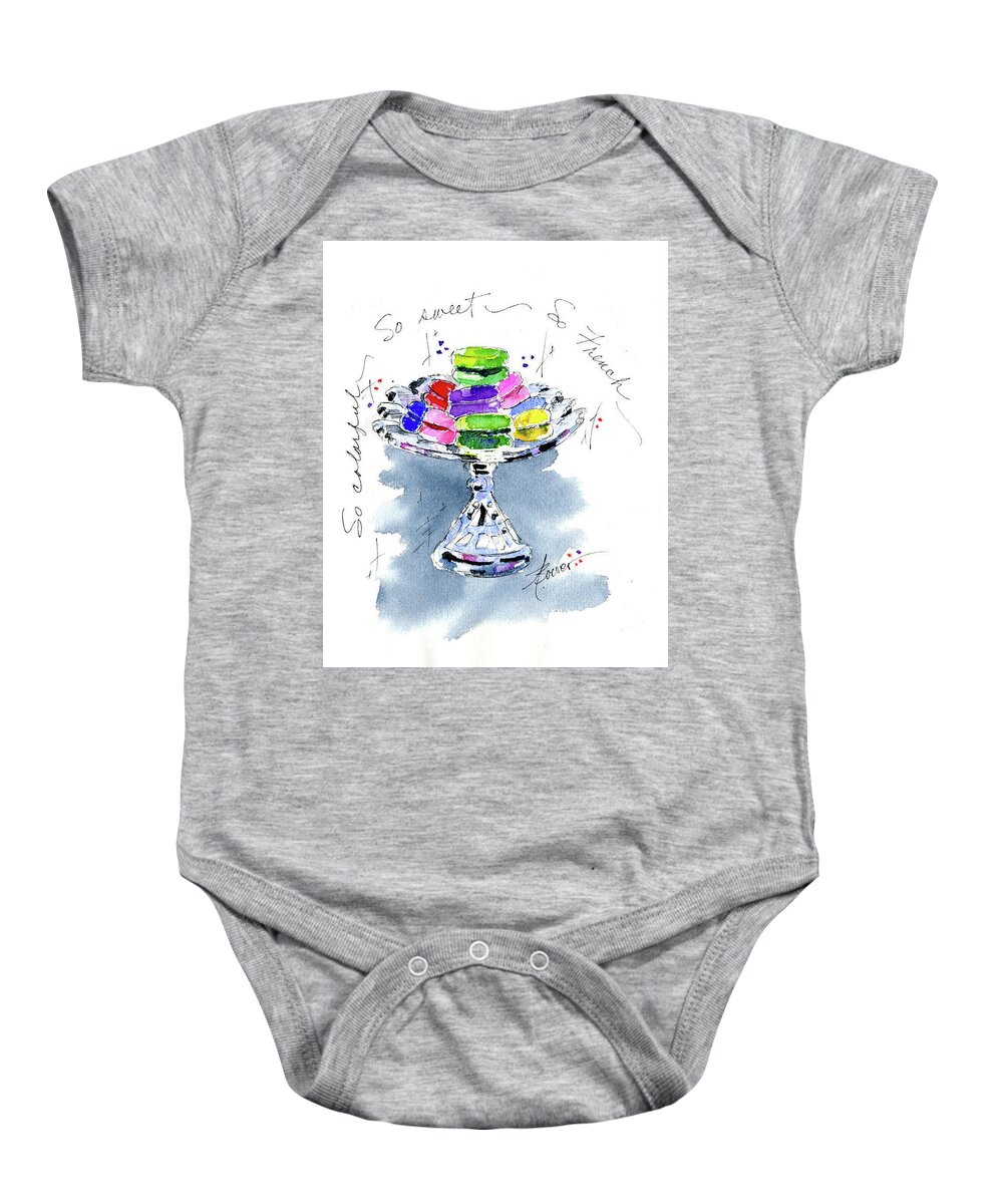 Cookies Baby Onesie featuring the painting Macarons on Crystal by Adele Bower