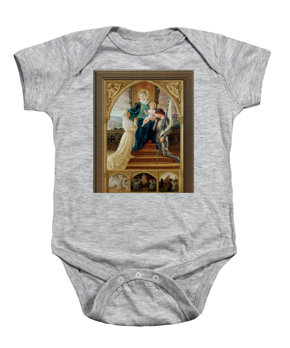 Madonna And Child Baby Onesie featuring the painting Madonna and Child Seated Between St. Genevieve and Joan Of Arc by Elisabeth Sonrel by Xzendor7