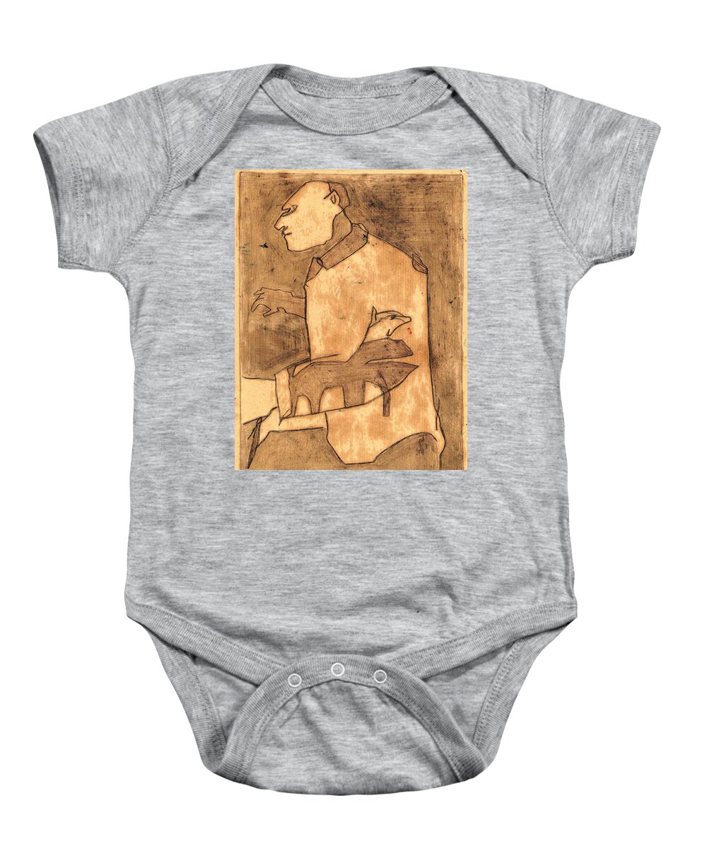 Pet Baby Onesie featuring the drawing Man and his pet dog by Edgeworth Johnstone