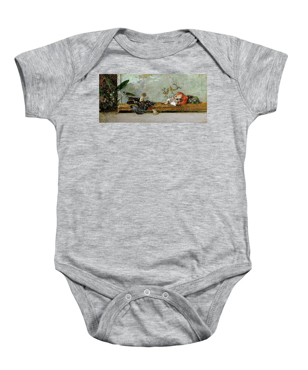 Maria Fortuny Baby Onesie featuring the painting Mariano Fortuny Marsal 'The painter's children, Maria Luisa and Mariano, in the Japanese Room',1874. by Mariano Fortuny y Marsal -1838-1874-