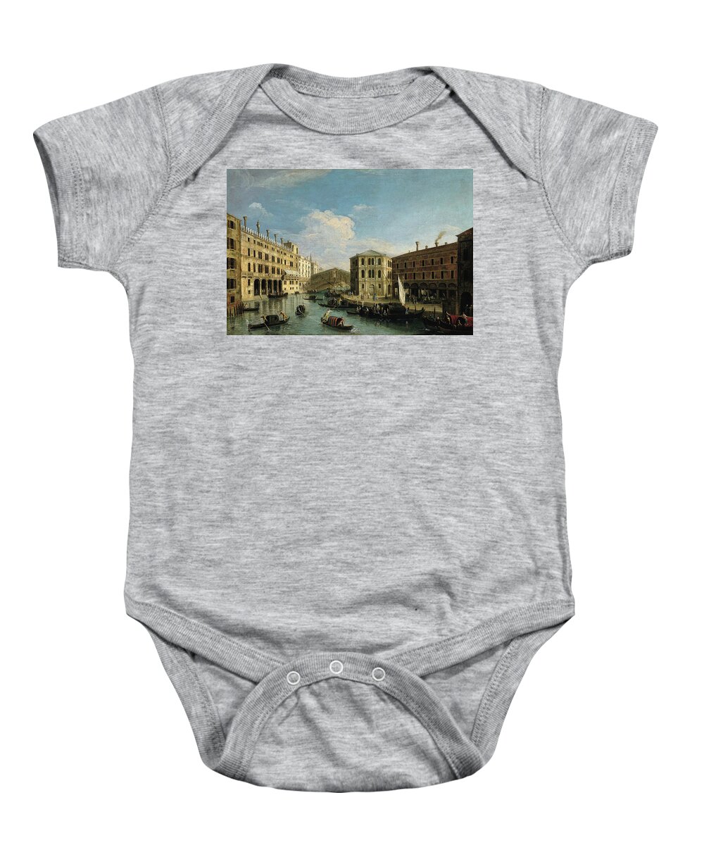 Canvas Baby Onesie featuring the painting Master of the Langmatt Foundation Views -Active in Venice in the second quarter of 18th century-.... by Master of the Langmatt Foundation Views