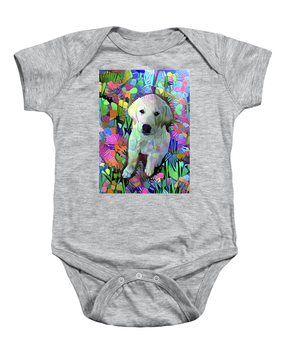 Great Pyrenees Baby Onesie featuring the digital art Max in the Garden by Peggy Collins