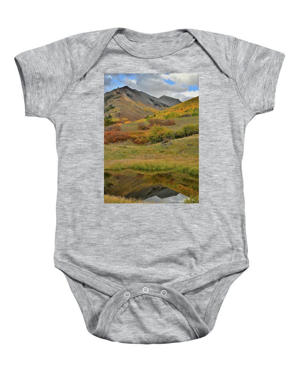 Telluride Baby Onesie featuring the photograph Mirror Image in Ranch Pond by Ray Mathis