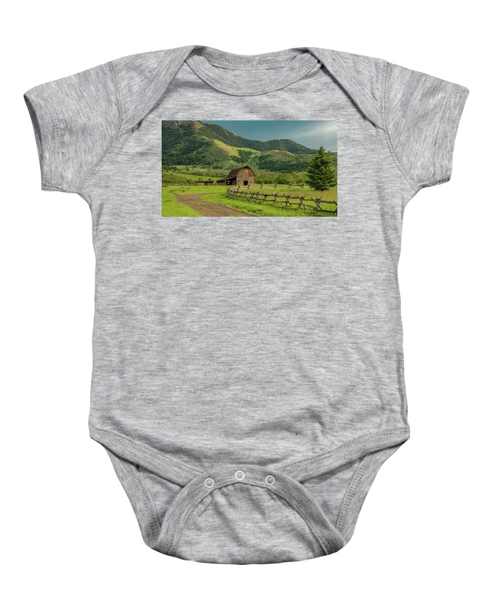 Barn Baby Onesie featuring the photograph Montana Country Evening by Marcy Wielfaert