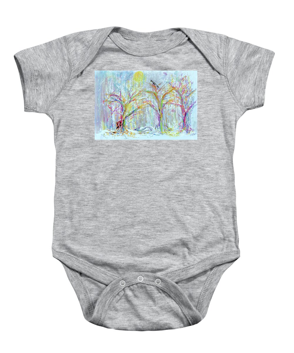 Landscape Baby Onesie featuring the photograph Moon and Blackbird by Alida M Haslett